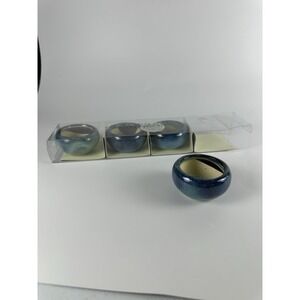 VTG Pier 1 One Set of 4 Ceramic Blue Tea Light Candle Holders New